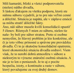 Tatiana Pauhofová Instagram - Stručné vyjadrenie k mojej situácii v Činohre SND...