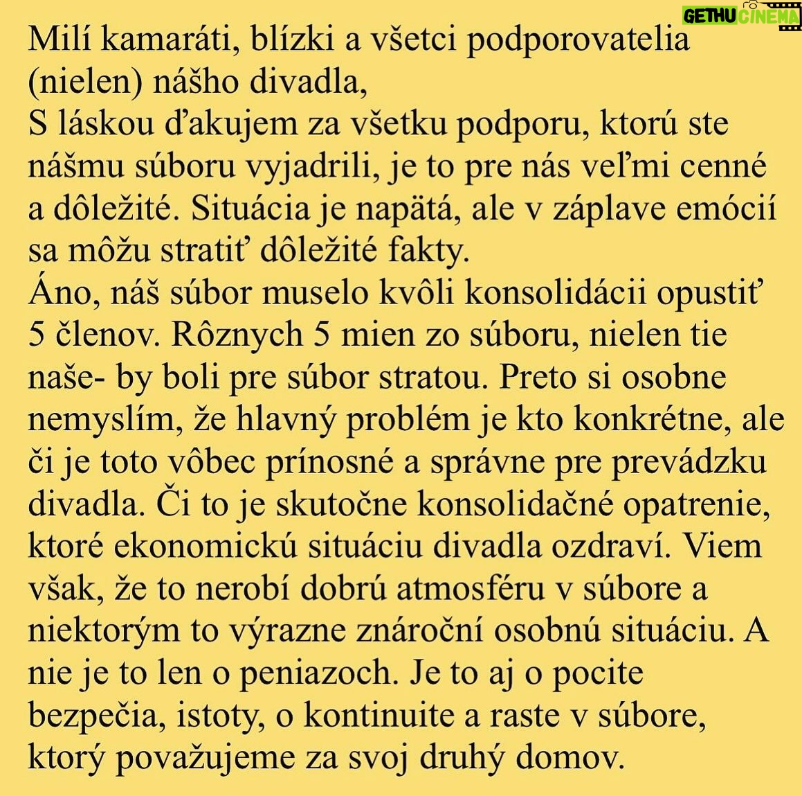 Tatiana Pauhofová - 27.8K Likes - Stručné vyjadrenie k mojej situácii v Činohre SND...