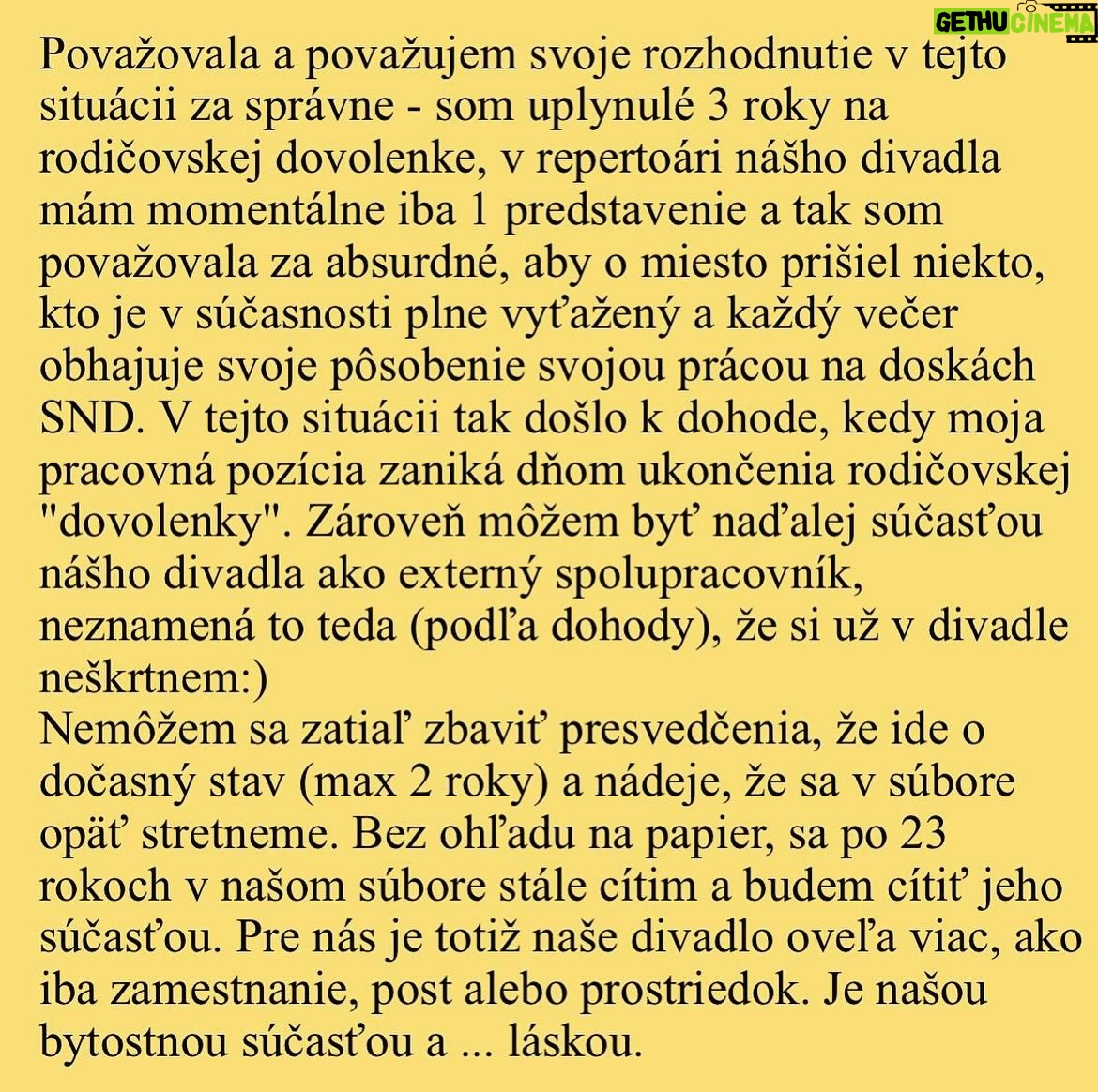 Tatiana Pauhofová - 27.8K Likes - Stručné vyjadrenie k mojej situácii v Činohre SND...