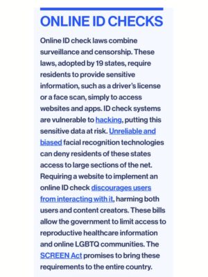 Taylor Lorenz Instagram - ALL HANDS ON DECK!! CALL YOUR REPRESENTATIVE TODAY and tell them: 
 
—NO to KOSA
—NO to Section 230 reform 
—NO online digital ID laws
—NO age verification laws
—NO to the SCREEN Act
—NO to the App Store Accountability Act (digital ID system)
 
CALL NOW!!!! We are about to lose the internet and free speech for life. These laws will reward Peter Thiel’s ID verification and data harvesting companies w billions while entrenching the power of big tech. 

Sen. Marsha Blackburn, claimed KOSA would help “protect minor children from the transgender in this culture.” She also claimed that social media “is where children are being indoctrinated” into LGBTQ culture. 

These bills are being positioned as protecting children online, but experts in child welfare, mental health, and technology say they will cause immense damage to children’s lives and usher in an unprecedented level of mass surveillance and censorship. 
 
The government is also seeking to repeal Section 230, the landmark legislation that protects independent journalism and free speech online. 

Democrats are doing all of this claiming that they’re “cracking down on big tech”, but in reality these laws are a massive gift to big tech and will drastically increase the amount of data tech companies can harvest on us and will entrench the power of Meta and Google. 
 
CALL YOUR REPRESENTATIVES NOW!!!!! And visit badinternetbills.com for a full rundown, scripts to say when you call your congress person and more. 

Read my full piece in @zeteonews 👈👈👈👈