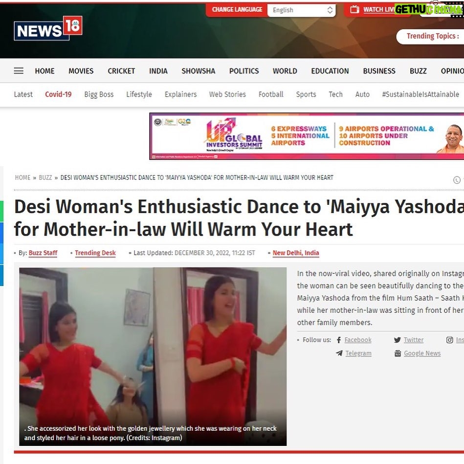 Urvi Kar Chaudhary - 2.1K Likes - How my 2022 Ended ♥️ 
Never expected my dance to go so viral that it will end up being in one of the news item . Always grateful for all the love 🧿 

#viral #maiyyayashoda #urvikar #humsathsathhai #news #danceforsasumaa #sasumaa