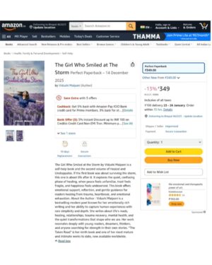 Vidushi Malpani Instagram - It is finally live.
The Girl Who Smiled at the Storm is now available on Amazon.
This book is for those who survived their storms and are learning how to live after them.
For the ones who healed but still carry scars.
For the ones who chose softness, peace, and quiet courage.
This is the next chapter after Healed and Unstoppable.
Not about fighting anymore, but about standing still and breathing again.
If you are healing, becoming, or simply trying, this book is for you.
Available now on Amazon.
Paperback edition.
Author: Vidushi Malpani
9th book ❤️
#TheGirlWhoSmiledAtTheStorm #VidushiMalpani #NewBookRelease #AmazonBooks #SelfHelpBook #HealingJourney #EmotionalHealing #WomenWritersOfIndia #PoetryAndHealing #BookstagramIndia #IndianAuthor #MentalHealthBooks #HealingAfterTrauma #BookLoversIndia #khandwa #Bestpoetfromkhandwa
#authorkhandwa #letestbook #bookrelease