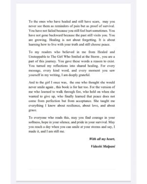 Vidushi Malpani Instagram - It is finally live.
The Girl Who Smiled at the Storm is now available on Amazon.
This book is for those who survived their storms and are learning how to live after them.
For the ones who healed but still carry scars.
For the ones who chose softness, peace, and quiet courage.
This is the next chapter after Healed and Unstoppable.
Not about fighting anymore, but about standing still and breathing again.
If you are healing, becoming, or simply trying, this book is for you.
Available now on Amazon.
Paperback edition.
Author: Vidushi Malpani
9th book ❤️
#TheGirlWhoSmiledAtTheStorm #VidushiMalpani #NewBookRelease #AmazonBooks #SelfHelpBook #HealingJourney #EmotionalHealing #WomenWritersOfIndia #PoetryAndHealing #BookstagramIndia #IndianAuthor #MentalHealthBooks #HealingAfterTrauma #BookLoversIndia #khandwa #Bestpoetfromkhandwa
#authorkhandwa #letestbook #bookrelease