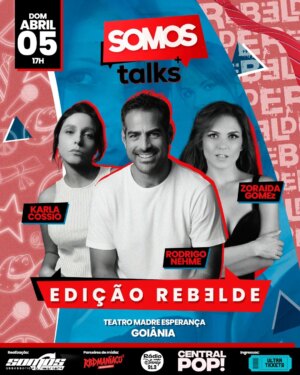 Zoraida Gómez Instagram - Uma viagem no tempo ao universo de Rebelde!
Prepare o uniforme, aqueça a voz e venha viver uma experiência única com quem fez parte de uma geração inesquecível!
O Somos Talks – Edição Rebelde de Goiânia vai reunir Zoraida Gómez (Josy Luján), Karla Cossío (Pilar Gandía) e Rodrigo Nehme (Nico), três estrelas que marcaram a história da novela Rebelde, para uma conversa emocionante e cheia de memórias.
Em um bate-papo leve e divertido, eles vão relembrar momentos marcantes dos bastidores, compartilhar histórias da carreira e, claro, responder perguntas dos fãs que cresceram com acompanhando as aventuras no Elite Way School.
É a chance perfeita de reviver uma das fases mais icônicas da TV mexicana — de perto, com quem fez tudo acontecer, em um evento imersivo que te levará para dentro do colégio mais amado do mundo. Além disso, você poderá ganhar brindes exclusivos da novela Rebelde e do RBD .
E para alguns fãs sortudos, a experiência vai ser ainda mais especial: um jantar exclusivo com os convidados, repleto de boas conversas, risadas e muita nostalgia. 🌟
Prepare-se para sentir o coração bater mais forte e provar que… “Y soy rebelde, cuando no sigo a los demás!”
03 de Abril - São Paulo - Immensità Wyndham Garden
04 de Abril - Rio de Janeiro - Américas Barra
05 de Abril - Goiânia - Teatro Madre Esperança
Ingressos disponíveis em http://www.ultratickets.pagtickets.com.br/