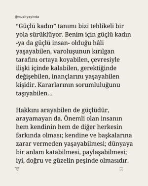 Şebnem Sönmez Instagram - “Güçlü kadın” tanımı bizi tehlikeli bir yola sürüklüyor. Benim için güçlü kadın -ya da güçlü insan- olduğu hâli yaşayabilen, varoluşunun kırılgan tarafını ortaya koyabilen, çevresiyle ilişki içinde kalabilen, gerektiğinde değişebilen, inançlarını yaşayabilen kişidir. Kararlarının sorumluluğunu taşıyabilen… 

Hakkını arayabilen de güçlüdür, arayamayan da. Önemli olan insanın hem kendinin hem de diğer herkesin farkında olması; kendine ve başkalarına zarar vermeden yaşayabilmesi; dünyaya bir anlam katabilmesi, paylaşabilmesi; iyi, doğru ve güzelin peşinde olmasıdır.

Şebnem Sönmez anlatıyor.

Künye: 
Photo / Mehmet Kaçmaz Hair / Aru - Metin Demir 
Makeup/ Yasin Şefik