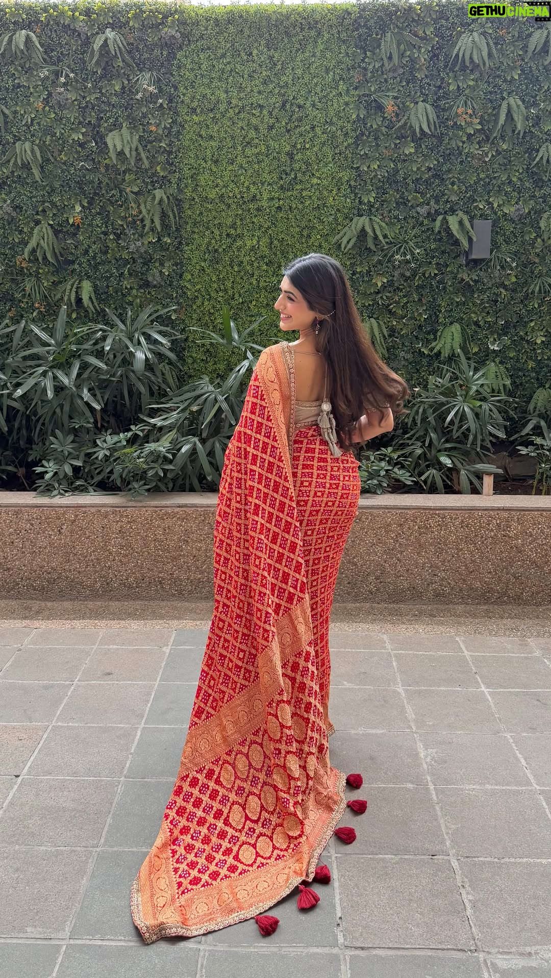 vedika Mehta - 0.9K Likes - Wore this beautiful bandhani gharchola saree from @onaya_official for my pre-engagement ritual. 

As a Gujarati girl, this saree isn’t just tradition. It’s emotion, culture, and a quiet prayer for everything that lies ahead.

Grateful for where I come from, and excited for where I’m going🧿♥️