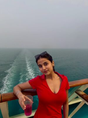 vishakha pandey Instagram - Red. Sea. Me.❤️🌊🛳️
@cordeliacruises
#vishakhapandey #CruiseDiaries #RedButRelaxed #StyleAtSea #QuietConfidence #VacationVibes #IndianTraveller
