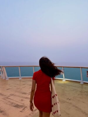 vishakha pandey Instagram - Red. Sea. Me.❤️🌊🛳️
@cordeliacruises
#vishakhapandey #CruiseDiaries #RedButRelaxed #StyleAtSea #QuietConfidence #VacationVibes #IndianTraveller