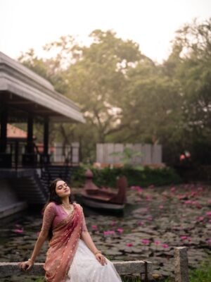 Akshatha Ajit Instagram - 🌸💕
P.C @karthikha_photography 
MUA @ratnamakeupartist 
Outfit @zenoraofficial_ 
Hairstylist @nishi_hairstylist_drapist 
Location @sppgardens