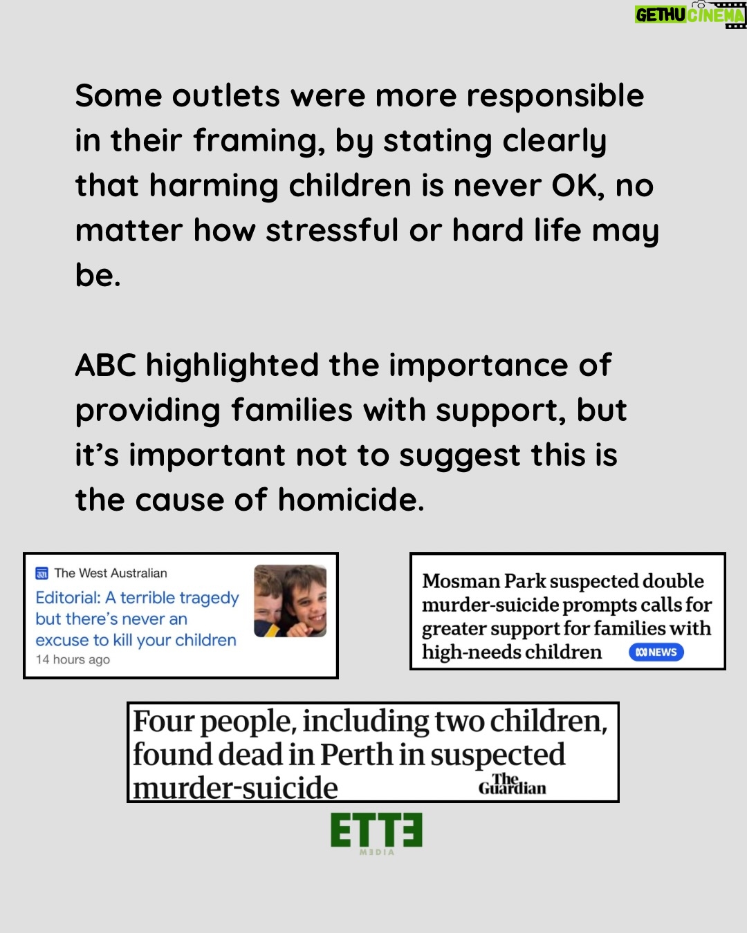 Antoinette Lattouf - 4.6K Likes - In recent days a family was found dead in Perth in what is suspected to be a double homicide and suicide. 

Just like it’s critical for the media to avoid narratives that justify the murder of women or suggest the perpetrator was provoked when reporting on intimate partner violence, it’s important not to reproduce those narratives in reporting on other forms of family violence like filicide, especially when the victims live with a disability (including autism). 

The media’s role should be to inform without causing further harm, but also to interrogate power and raise questions about ways in which systems may be failing vulnerable individuals. 

————
Call the National Disability Abuse and Neglect Hotline on 1800 880 052 to for support and resources about disability abuse. 

Under 25? You can call Kids Helpline on 1800 55 1800.

1800RESPECT (1800 737 732) is a helpline for Australians experiencing family violence.