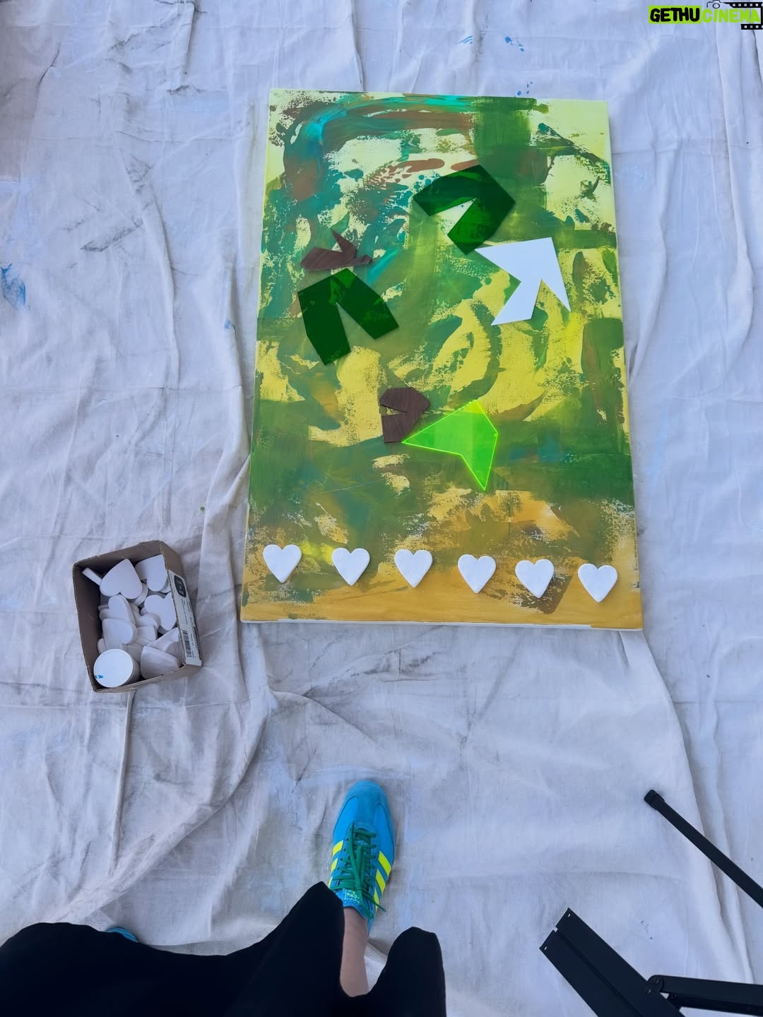 Dawn McCoy - 30 Likes - This collaborative painting was made during @desertopenstudios at @janssenartspace 

During three days six of us created this piece. We were all so different that I wondered how it would turn out. Look through all the pictures to see the transformation. It started out green and yellow. Then a black and white spritz. I added hearts and @tjanderson.studio added blocks of wood and acrylic. Just when it looked hopeless I added a wash of light pink. Then @arron_buttram_art came to the rescue and added structure and ideas. 

This painting will be on display this Friday at the opening 5-8pm. All proceeds will be donated to the @lovingwayfoundation that was founded by @iamdawnmccoy 🩵🩷

Other artists that participated in creating this piece were @studioroth.ps @tjanderson.studio and @mid_mod_facade 

If you’re in town, be sure to see the painting in person!

#pinkart #artheals #lovingwayfoundation #artdonation #collaboration