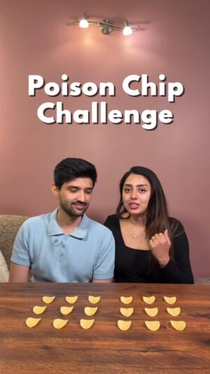 Jheel Mehta Instagram - Poison chip challenge with Husband and winner gets a prize!
Try this with your friends or your partner!
#CoupleGoals #CoupleReels #CoupleChallenges #challenge