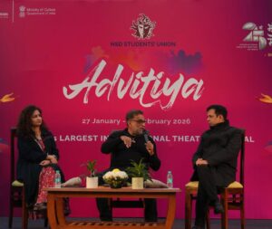 Krishika Lulla Instagram - World’s Largest International Theatre Festival
Bharat Rang Mahotsav

An evening of ideas, creativity, and powerful perspectives.
The National School of Drama hosted an enriching conversation on “The Director’s Vision: Cinema vs Theatre” as part of the 25th edition of the festival, featuring filmmaker R. Balki in conversation with Chittranjan Tripathy.
A dialogue that truly bridged cinema and theatre ≥
Continuing the creative exchange, last night witnessed another insightful session as film producer Krishika Lulla engaged in a compelling dialogue with Chittranjan Tripathy, exploring the journey from the stage to the big screen and beyond.
A thought-provoking conversation offering meaningful insights into storytelling across mediums

#NSDBRM26
#theatrefestival #ministryofculture #nationalschoolofdrama #cultureunitesall