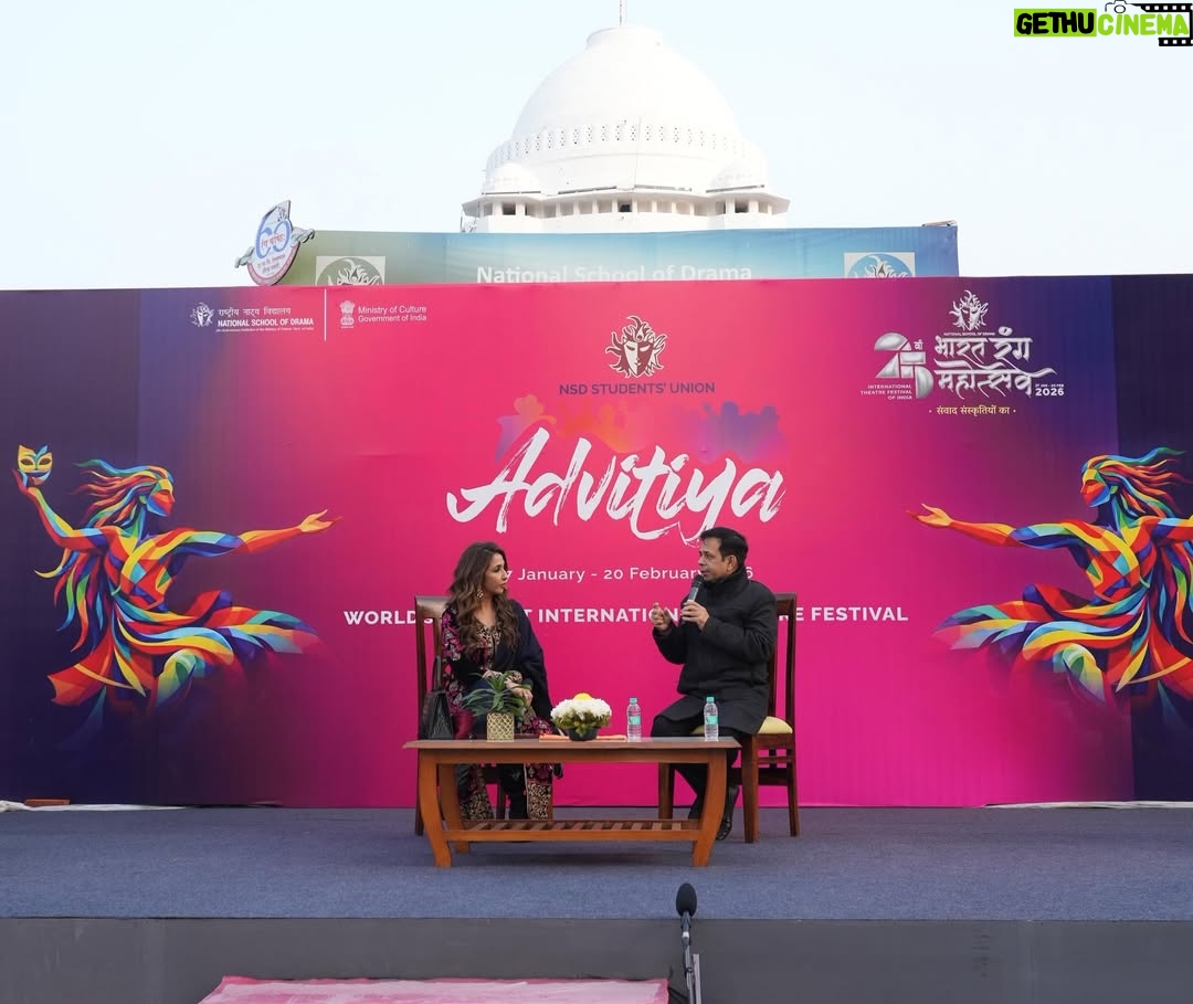Krishika Lulla - 1.8K Likes - World’s Largest International Theatre Festival
Bharat Rang Mahotsav

An evening of ideas, creativity, and powerful perspectives.
The National School of Drama hosted an enriching conversation on “The Director’s Vision: Cinema vs Theatre” as part of the 25th edition of the festival, featuring filmmaker R. Balki in conversation with Chittranjan Tripathy.
A dialogue that truly bridged cinema and theatre ≥
Continuing the creative exchange, last night witnessed another insightful session as film producer Krishika Lulla engaged in a compelling dialogue with Chittranjan Tripathy, exploring the journey from the stage to the big screen and beyond.
A thought-provoking conversation offering meaningful insights into storytelling across mediums

#NSDBRM26
#theatrefestival #ministryofculture #nationalschoolofdrama #cultureunitesall