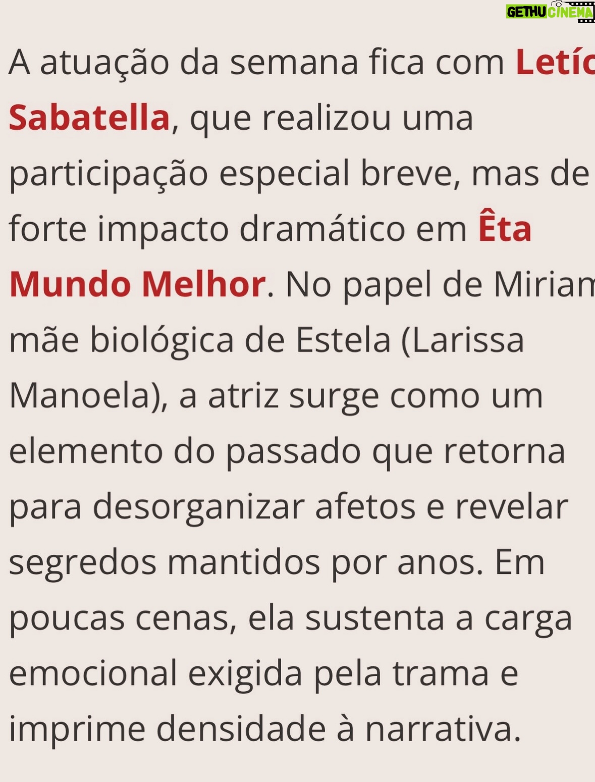 Letícia Sabatella - 1K Likes - Obrigada pela atenção a este trabalho feito com delicadeza e colaboração. Agradeço demais a @tvglobo a equipe maravilhosa da novela, nossos diretores e autores , colegas lindas de cena. Fiquei com saudades. ❤️❤️❤️❤️🌎💪🤟🌺🐝