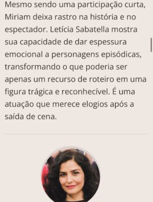 Letícia Sabatella Instagram - Obrigada pela atenção a este trabalho feito com delicadeza e colaboração. Agradeço demais a @tvglobo a equipe maravilhosa da novela, nossos diretores e autores , colegas lindas de cena. Fiquei com saudades. ❤️❤️❤️❤️🌎💪🤟🌺🐝