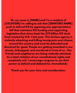 Megan Stalter Instagram - ‼️CALL YOUR SENATORS TO ENCOURAGE THEM TO DEFUND AND DISBAND ICE‼️ 

It may feel intimidating but 5calls.org makes it so easy. You can put in your location and can click on a topic you want to bring up, the site will even give you a script. Slide two has the script I use to call, slide three and four has info on who to call if you're in LA♥️ Keep talking, sharing, praying. I put all my trust in God and what is going on is pure evil.