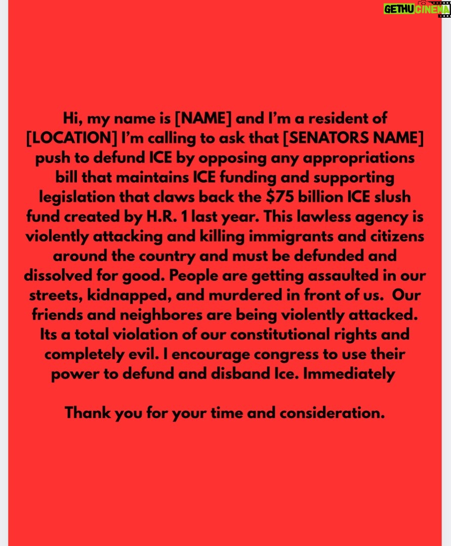 Megan Stalter - 36.9K Likes - ‼️CALL YOUR SENATORS TO ENCOURAGE THEM TO DEFUND AND DISBAND ICE‼️ 

It may feel intimidating but 5calls.org makes it so easy. You can put in your location and can click on a topic you want to bring up, the site will even give you a script. Slide two has the script I use to call, slide three and four has info on who to call if you're in LA♥️ Keep talking, sharing, praying. I put all my trust in God and what is going on is pure evil.