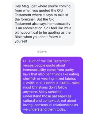 Megan Stalter Instagram - In case this is helpful♥️God loves gay!

also YES on top of everything the word  homosexual wasn't even in original text and that verse gets misinterpreted ..