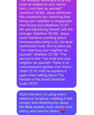 Megan Stalter Instagram - In case this is helpful♥️God loves gay!

also YES on top of everything the word  homosexual wasn't even in original text and that verse gets misinterpreted ..