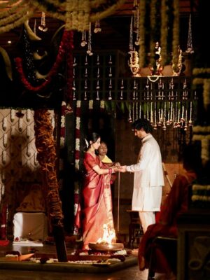 Namita Dubey Instagram - Still reeling from the most pious wedding of my closest friends 🤍🦢🤍
@sukkarannvats @himaadrri029 

Outfit gifted by @_ira_india 💌