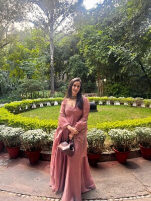 Namita Dubey Instagram - Still reeling from the most pious wedding of my closest friends 🤍🦢🤍
@sukkarannvats @himaadrri029 

Outfit gifted by @_ira_india 💌