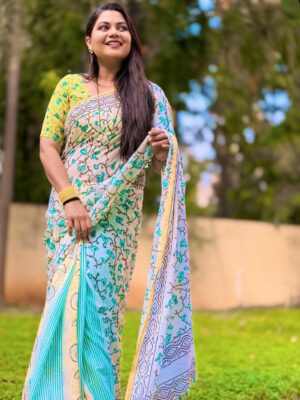 Namrata Sambherao Instagram - जरा जरा हे मन खुळावते 🌼💚
Saree by: @our_chhabi 

Pc: @bhakteedesai 🤩
@aanandijoshi 💖 you are blessed love you for this song 😘

#instagram #photo #actress #love #saree
