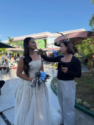 Patricia Javier Instagram - Behind the scenes of the movie “Ora’s De Peridgo “ Directed by @direkneal actors @jaymanalo , BembolRocco and Patricia Javier HMUP @mjildefonso wedding gown designer @bonaobracouture location @bluehotelporac