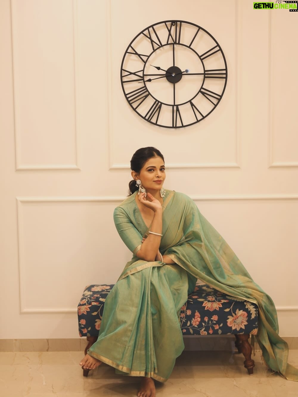 Priyanka Tendolkar - 62.4K Likes - In love with this look..
.
.
Saree by @chhavi_drapedingrace 
.
Fabric: Silk Cotton Tissue – lustrous, airy & elegant
Border & Pallu Subtle zari detailing for a graceful finish with flowers motifs on pallu.

Clicked by @yogclicks 🤗
Hair by @its.alvina_ 😘

#chhavidrapedingrace #newcollection #uniquethreads staytuned maheshwari_saree