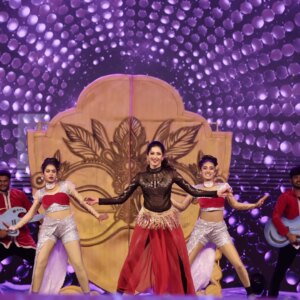 Radhika Narayan Instagram - On stage for #MarkUtsava at Hubli. Wishing @kichchasudeepa sir and the entire team of @markthefilm a great success!