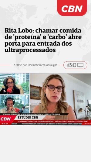 Rita Lobo Instagram - ESTÚDIO CBN I Trocar arroz, feijão e carne por “proteína” e “carboidrato” não é apenas uma mudança de vocabulário. Para a chef e apresentadora Rita Lobo, esse fenômeno — cada vez mais comum no discurso sobre alimentação saudável — tem o efeito contrário. Ele esvazia o sentido do alimento e abre caminho para a substituição da comida de verdade por produtos ultraprocessados.

O alerta foi feito durante entrevista ao Estúdio CBN, em uma conversa com os âncoras Tatiana Vasconcellos e Fernando Andrade. Confira a entrevista completa e saiba mais. Disponível no site e app da CBN.

#NoArNaCBN #EstudioCBN