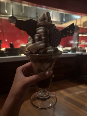 Shivathmika Rajashekar Instagram - This picture was taken on a lovely Saturday , it was the 2nd day for Aaromaley in the theatres. 
I was crying every 5 minutes, because the happiness of being accepted by the Tamil audience was incredibly overwhelming. It was truly the best night. 
The ice cream in the second slide was bought and devoured. 
The best part? I was surrounded by my loved ones. 
My sister took a flight to chennai just to watch one show of the film amidst her extremely busy shoot schedule, she surprised me same night as this picture. 
The next morning, my brother, aunt, akka and a bunch of our friends watched this movie. Sunday felt even better! 

Basically the best weekend of 2025. 
I wake up feeling immense gratitude for everything that happened this year, so I couldn’t hold back from over sharing. Love you guys the most 🧿🤗