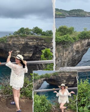 Shriya Sharma Instagram - Crochet, cliffs and crashing waves at Broken Beach 🌊✨
There’s something magical about this place — a natural arch carved by time, turquoise water swirling below, and the wind that makes you feel alive in the best way.
Bali’s wild side… and me soaking in every bit of it.