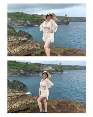 Shriya Sharma Instagram - Crochet, cliffs and crashing waves at Broken Beach 🌊✨
There’s something magical about this place — a natural arch carved by time, turquoise water swirling below, and the wind that makes you feel alive in the best way.
Bali’s wild side… and me soaking in every bit of it.