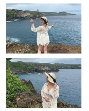 Shriya Sharma Instagram - Crochet, cliffs and crashing waves at Broken Beach 🌊✨
There’s something magical about this place — a natural arch carved by time, turquoise water swirling below, and the wind that makes you feel alive in the best way.
Bali’s wild side… and me soaking in every bit of it.