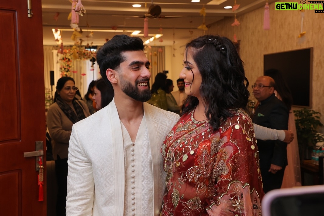 Srishti Jain - 45.5K Likes - Right here on this very platform our story began , and here we are announcing the beginning of our forever! Surrounded by love, laughter, family and friends. 

Our hearts are so so full! It still feels surreal! 

PS - I cannot wait to marry you my baby! 
I love you to the moon and back!

Srishti’s outfit - @gaiabyarchie
