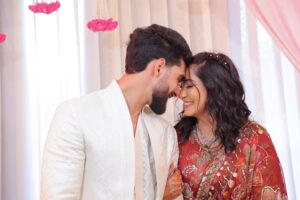 Srishti Jain Instagram - Right here on this very platform our story began , and here we are announcing the beginning of our forever! Surrounded by love, laughter, family and friends. 

Our hearts are so so full! It still feels surreal! 

PS - I cannot wait to marry you my baby! 
I love you to the moon and back!

Srishti’s outfit - @gaiabyarchie