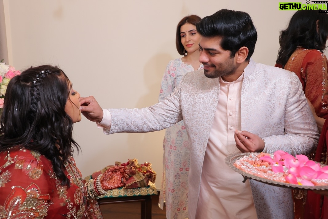 Srishti Jain - 45.5K Likes - Right here on this very platform our story began , and here we are announcing the beginning of our forever! Surrounded by love, laughter, family and friends. 

Our hearts are so so full! It still feels surreal! 

PS - I cannot wait to marry you my baby! 
I love you to the moon and back!

Srishti’s outfit - @gaiabyarchie