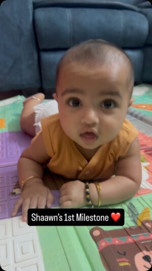 Vaishali Thaniga Instagram - Shaawn’s 1st Milestone 😍 happiest Moment ❤️ @_shaawndev ❤️
@sathya.dev ❤️

#babyboy #babylove #instareel #trending #babystagram