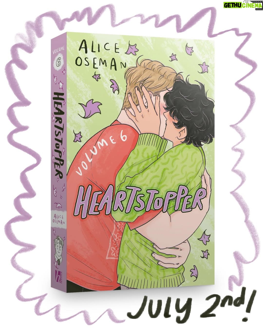 Alice Oseman - 467.7K Likes - Introducing the cover of HEARTSTOPPER VOLUME 6, the final volume of Heartstopper 🍂💚

Drawing and designing this cover while knowing it’s the last one was toughhhhhh. There were many different avenues I explored, but a kiss always felt like the right choice. Now the set is complete. A COMPLETE SERIES! A SIX BOOK SERIES!

🍂 Everyone in school knows Nick and Charlie. Everyone knows they’re going to be together forever. But Charlie’s busy with his bid to become head boy. And while Nick is preparing to leave for uni, he’s starting to wonder who he’ll be... without Charlie. 🍂

It’s out from July 2nd!! Pre-orders are open now!!