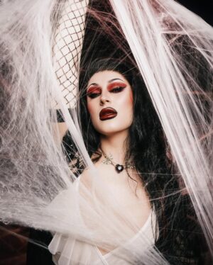 Amanda Tori Meating Instagram - Aching to move, but you’re caught in my web 🕷️🩸🕸️ 

Photos and webs by @seekaxiom and hair is a @bitchcraft custom humanka ❤️‍🔥

#drag #amandatorimeating #kissofthespiderwoman #jlo #dragrace #rpdr