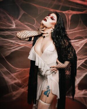 Amanda Tori Meating Instagram - Aching to move, but you’re caught in my web 🕷️🩸🕸️ 

Photos and webs by @seekaxiom and hair is a @bitchcraft custom humanka ❤️‍🔥

#drag #amandatorimeating #kissofthespiderwoman #jlo #dragrace #rpdr