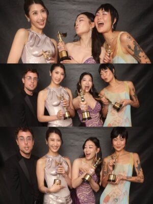 Arden Cho Instagram - What a night!! Thank you so much @hollywoodcreativealliance for The Best Voiceover Award for Rumi 💜 KPDH also won Best Animation and Best Song! 3 for 3! So much love all night and felt like a Queen in this special custom gown @waltercollection created for me (inspired by Rumi) SO many people mentioned the beading was like Rumi’s patterns… thank you Walter, you’re the best! So good to see Dylan and thank you @lisa_hiser for capturing that cute moment haha 🤣 no tea 🍵 just catching up!! Congrats to both of us! What a journey it’s been for us all. Swipe to the end for a bunch more snaps and of course a puppy. Don’t miss the puppy!!!