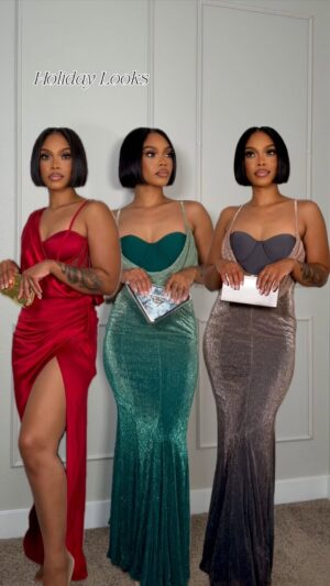 Brianna Giscombe Instagram - Comment dress and I’ll send you the direct links 💕Holiday season is fast approaching. Which dress should I add to my holiday collection? 
-I got a small in the dresses but I’m going to exchange for a medium to have a little more room on the hips. Stay true to size down if you want more of a snatched look ♥️ 
#macy’s #macystylecrew