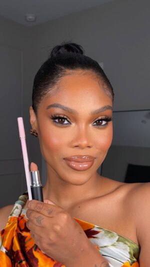 Brianna Giscombe Instagram - A light mocha lip combo 🍫 
@trestique foundation stick in cinnamon 
@plouise_makeup_academy lip liner in timeless truffle 
@maccosmetics lipstick in yash 
@maccosmetics clear lip glass