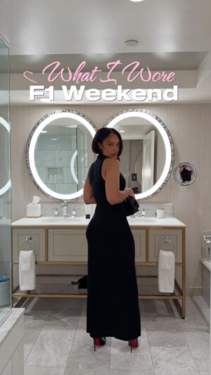 Brianna Giscombe Instagram - What I wore for F1 weekend. 
💕outfits in order 💕
1. @meshki Stephanie cut out maxi dress size s

2. @skims black body suit size M
@mango leather trousers size 4
@urbanoutfitters racer jacket 
@hammittla Meredith small leather handbag 

3. @bananarepublic men’s donegal roll neck sweater size M
@mango khaki trousers size 4
@sageswm nute yellow heels size 91/2

4 @sheinofficial burgundy faux leather top 
@zara boyfriend Jean size 6
@hm burgundy point toe heel size 9