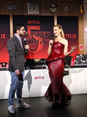 Cara Buono Instagram - Last night in the Upside Down. With my best date, my girl. 

Thank you @ashistudio for creating this custom work of art for me, a piece that felt as extraordinary as the night itself. 

@strangerthingstv #strangerthings
