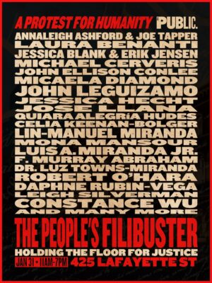 Constance Wu Instagram - THE PEOPLE’S FILIBUSTER! A PROTEST FOR HUMANITY: JANUARY 31, 11AM–7PM - We stand in solidarity with our neighbors in Minnesota and across the country who are angry and grieving, protesting state-sanctioned violence and abuses of power, and organizing for the safety, dignity, and human rights of all. 

For eight hours, artists, elected officials, and community leaders will present seminal, primary source texts from the founding of our nation and writings and songs that articulate our shared ideals and democratic aspirations, not as history alone, but as a living call to action. 

Artists have always been among the first to name the unspoken, to hear the unheard, and to imagine a more just world. In this moment of crisis, we return to the core promises and texts of our country and our democracy: life, liberty, and justice for all.

Words that built a nation. Voices that shape its future. Together, we will hold the floor for justice from 11AM–7PM on the steps of The Public Theater. We’ll see you there, NYC! #PeoplesFilibusterNYC

Live streaming will be available, with more details to be announced on Friday. Learn more at ThePublic.NYC/Filibuster