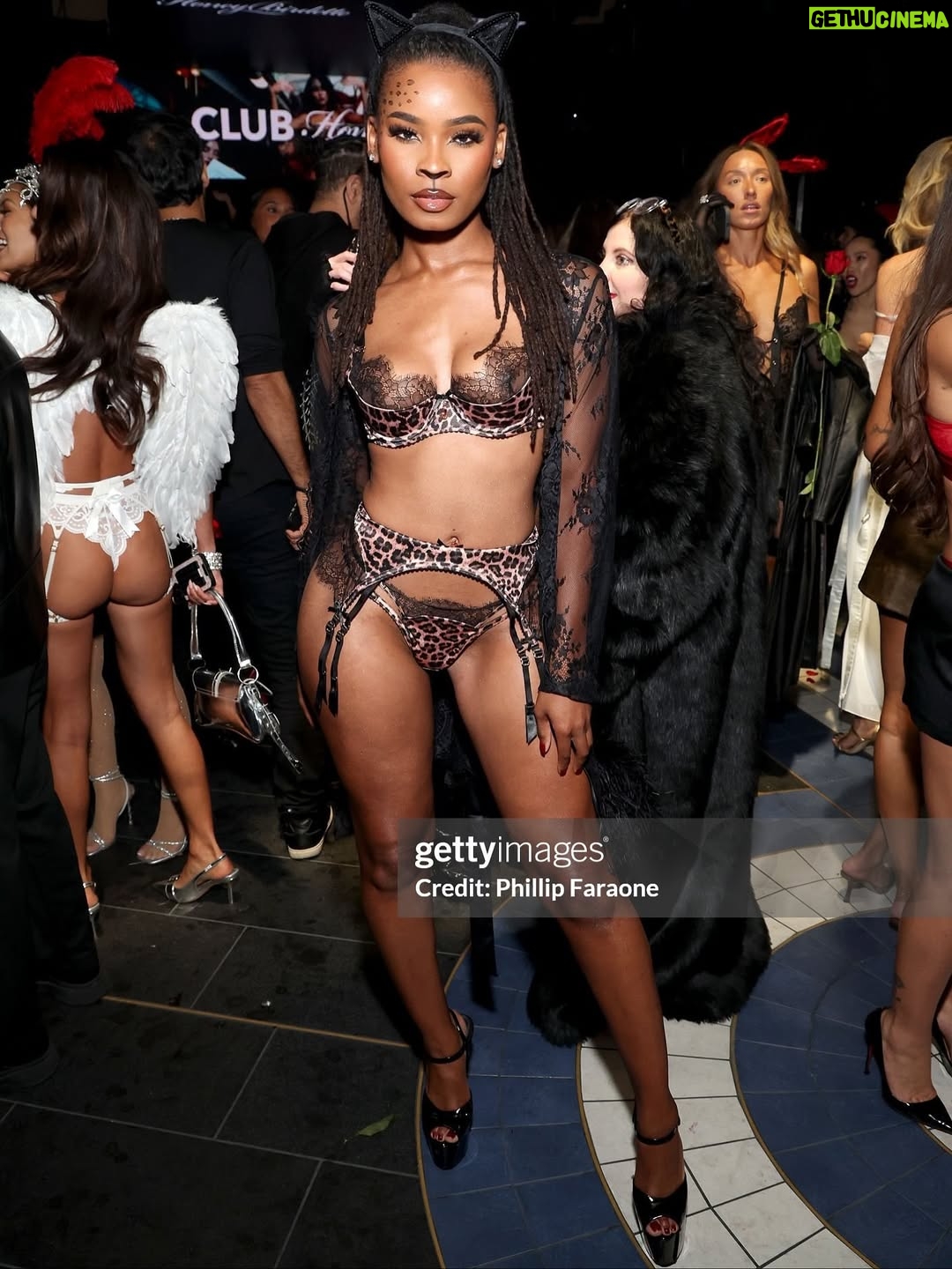 Courtney Randolph - 1.2K Likes - Luxury looks better after dark 🥂✨

Thank you @blkpr for the invitation to the annual Honey Birdette x @playboy Halloween soirée — sophistication with a touch of seduction.

Wearing the Addison 3-piece set and Love Lace Robe by @honeybirdette 🐆