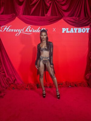 Courtney Randolph Instagram - Luxury looks better after dark 🥂✨
Thank you @blkpr for the invitation to the annual Honey Birdette x @playboy Halloween soirée — sophistication with a touch of seduction.
Wearing the Addison 3-piece set and Love Lace Robe by @honeybirdette 🐆